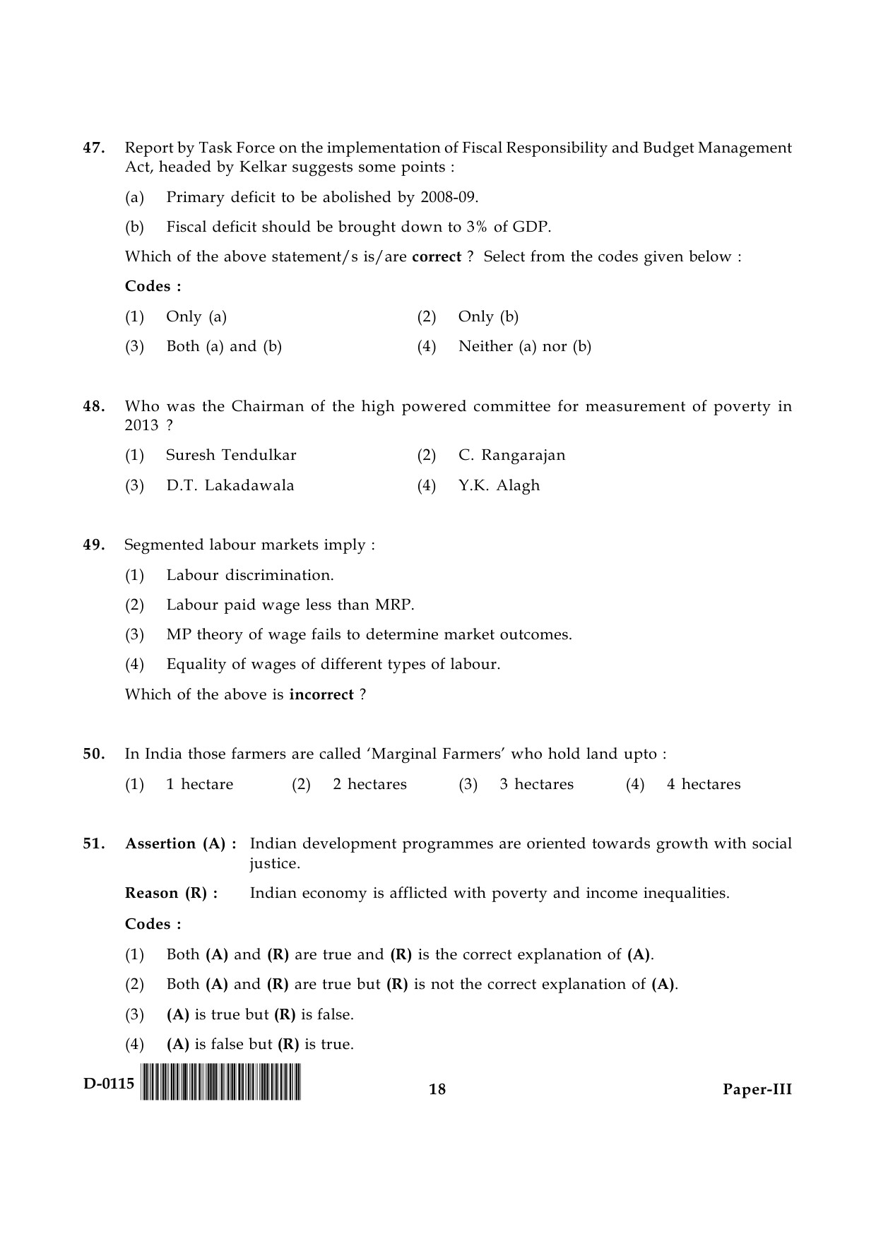 UGC NET Economics Question Paper III December 2015 18