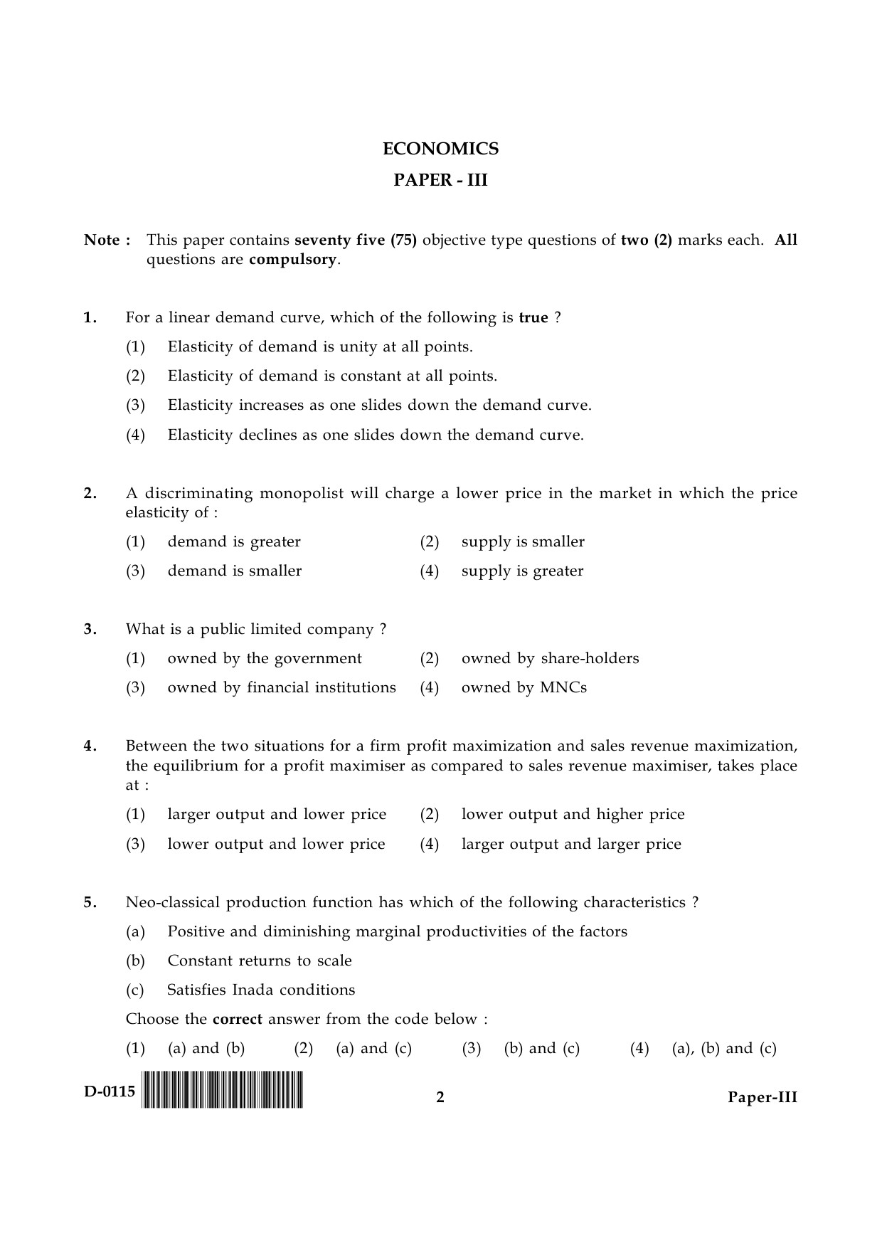 UGC NET Economics Question Paper III December 2015 2