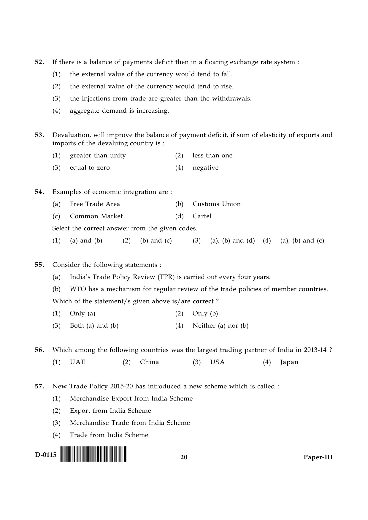 UGC NET Economics Question Paper III December 2015 20