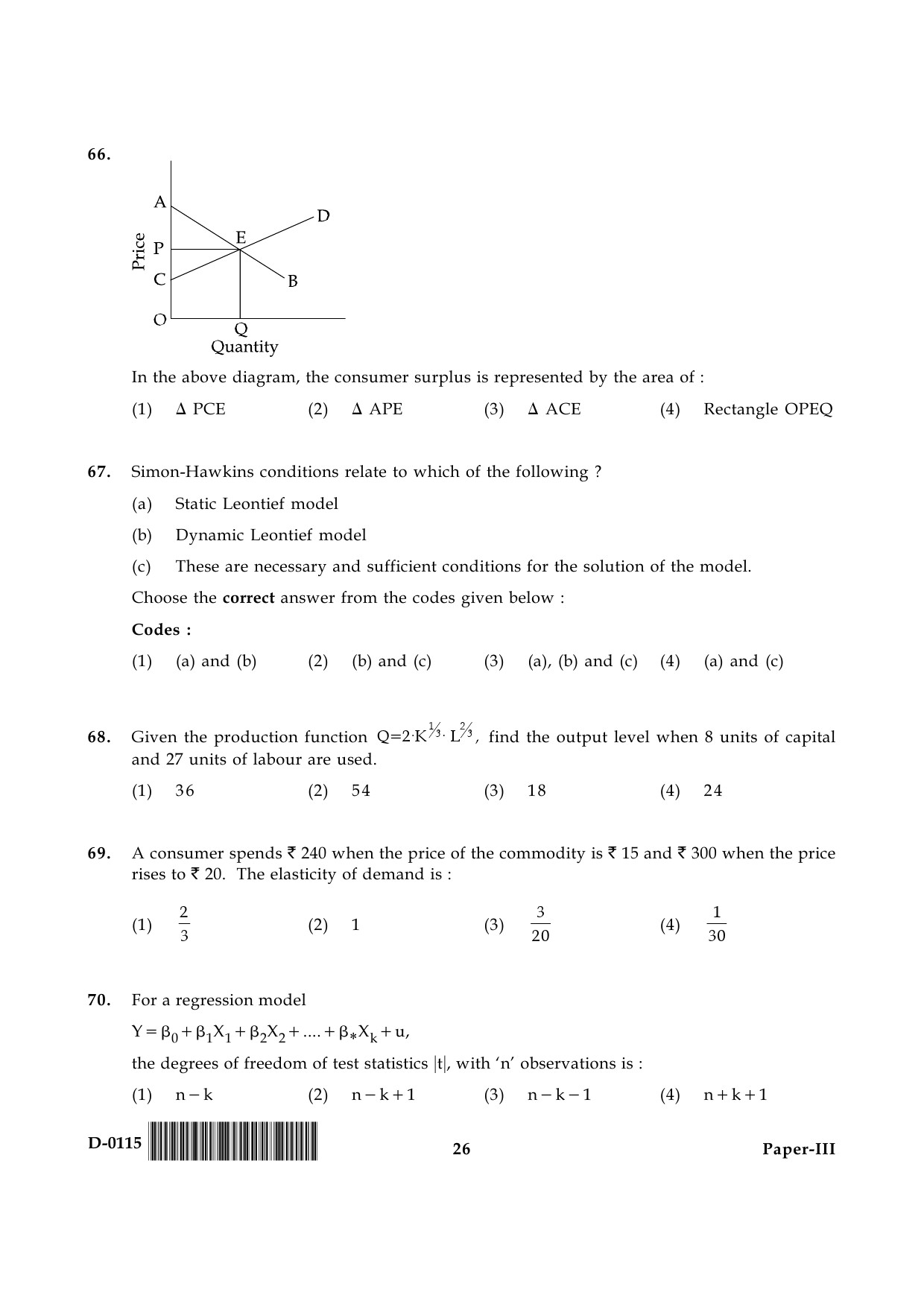 UGC NET Economics Question Paper III December 2015 26