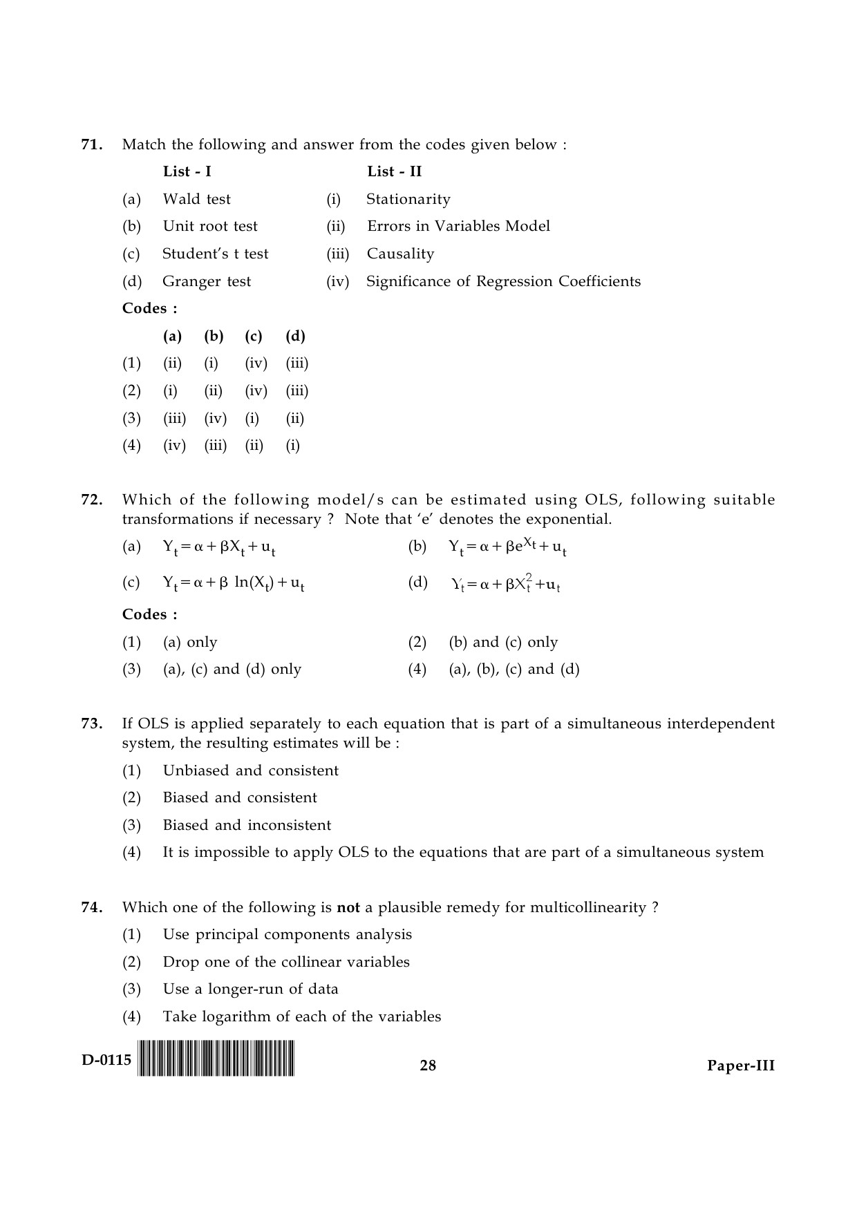 UGC NET Economics Question Paper III December 2015 28