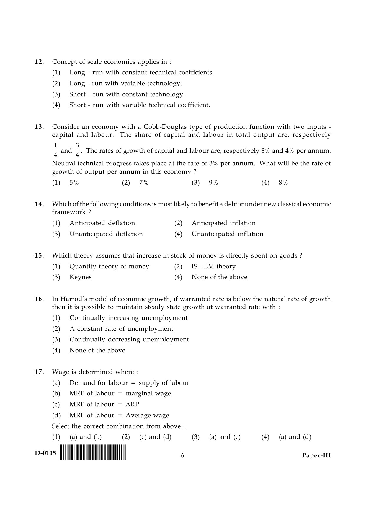 UGC NET Economics Question Paper III December 2015 6