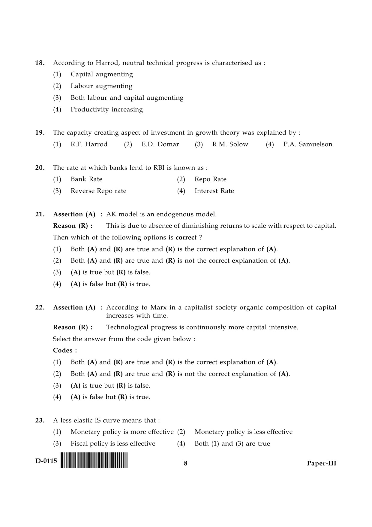 UGC NET Economics Question Paper III December 2015 8