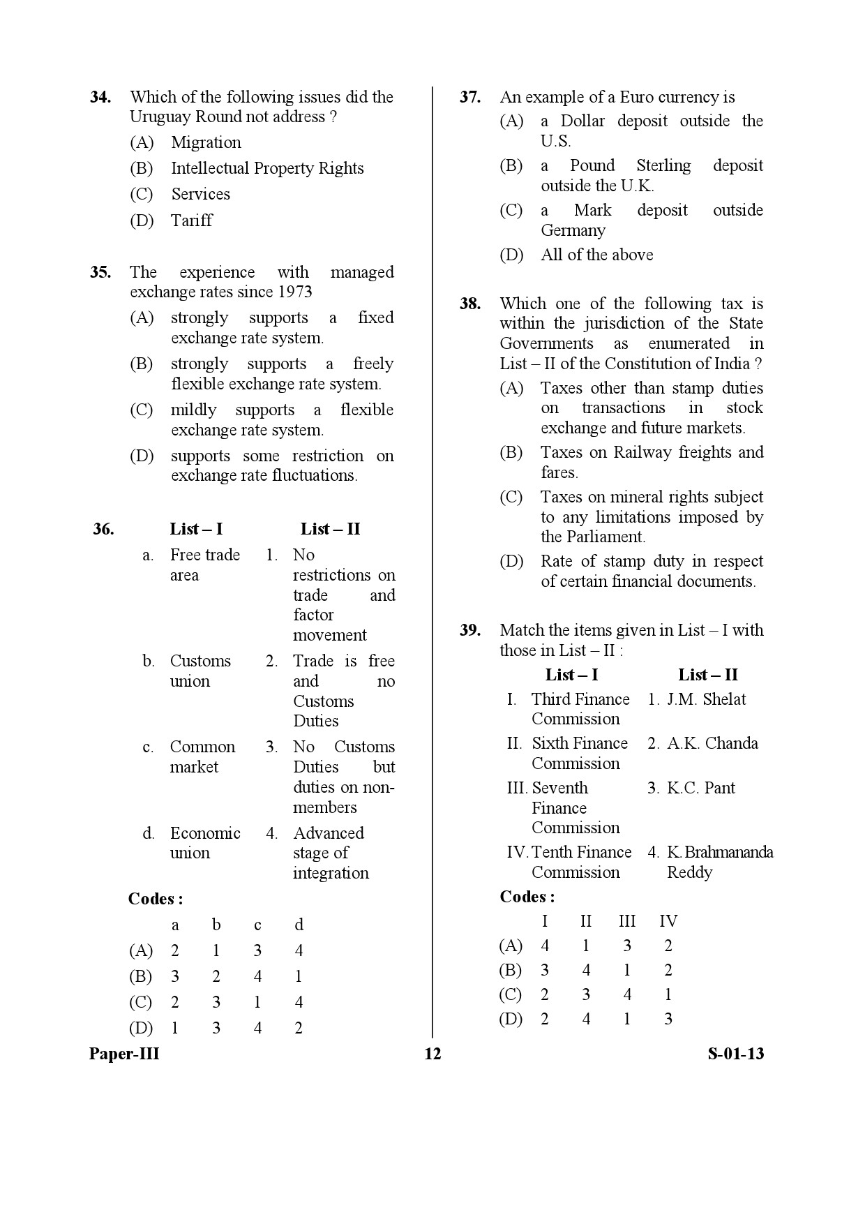 UGC NET Economics Question Paper III Exam September 2013 12