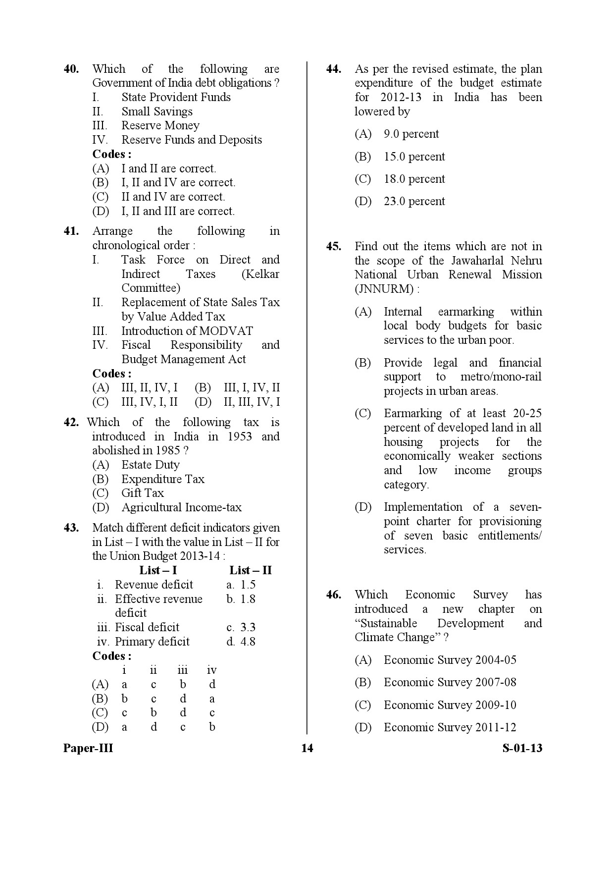 UGC NET Economics Question Paper III Exam September 2013 14