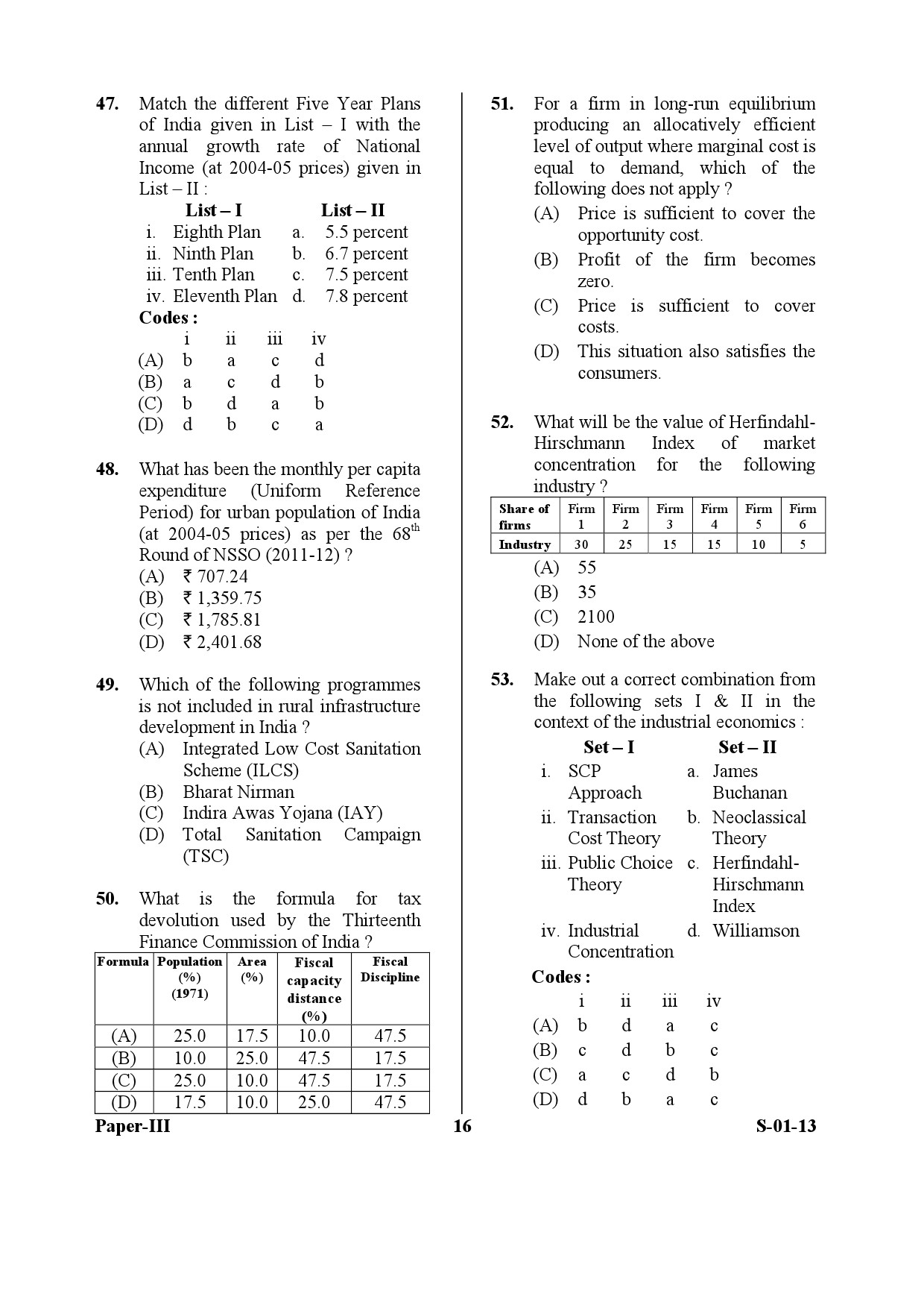 UGC NET Economics Question Paper III Exam September 2013 16