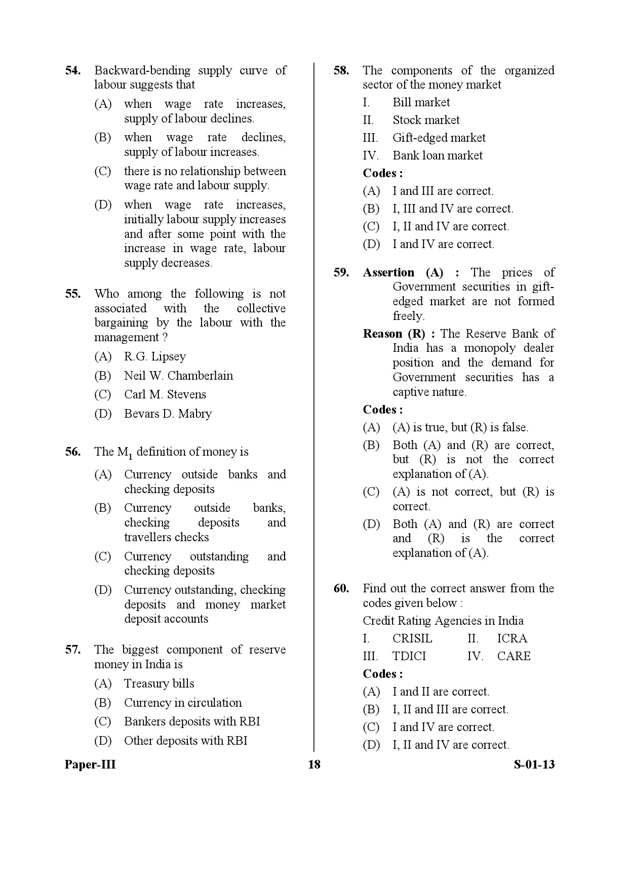 UGC NET Economics Question Paper III Exam September 2013 18