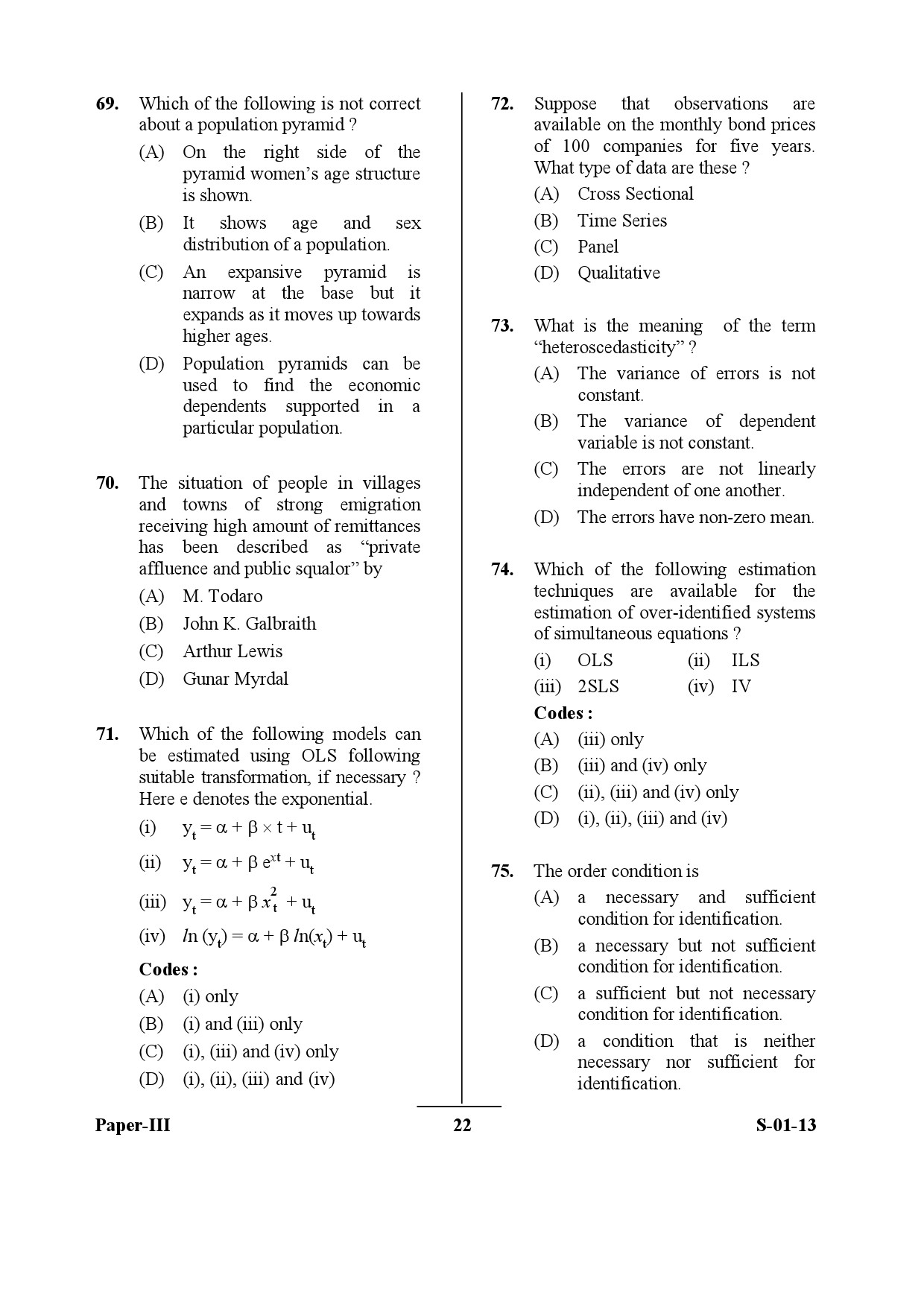 UGC NET Economics Question Paper III Exam September 2013 22