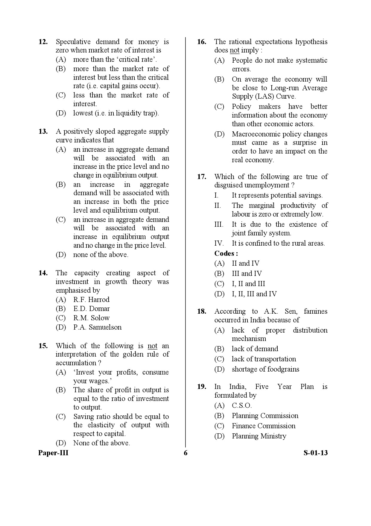 UGC NET Economics Question Paper III Exam September 2013 6