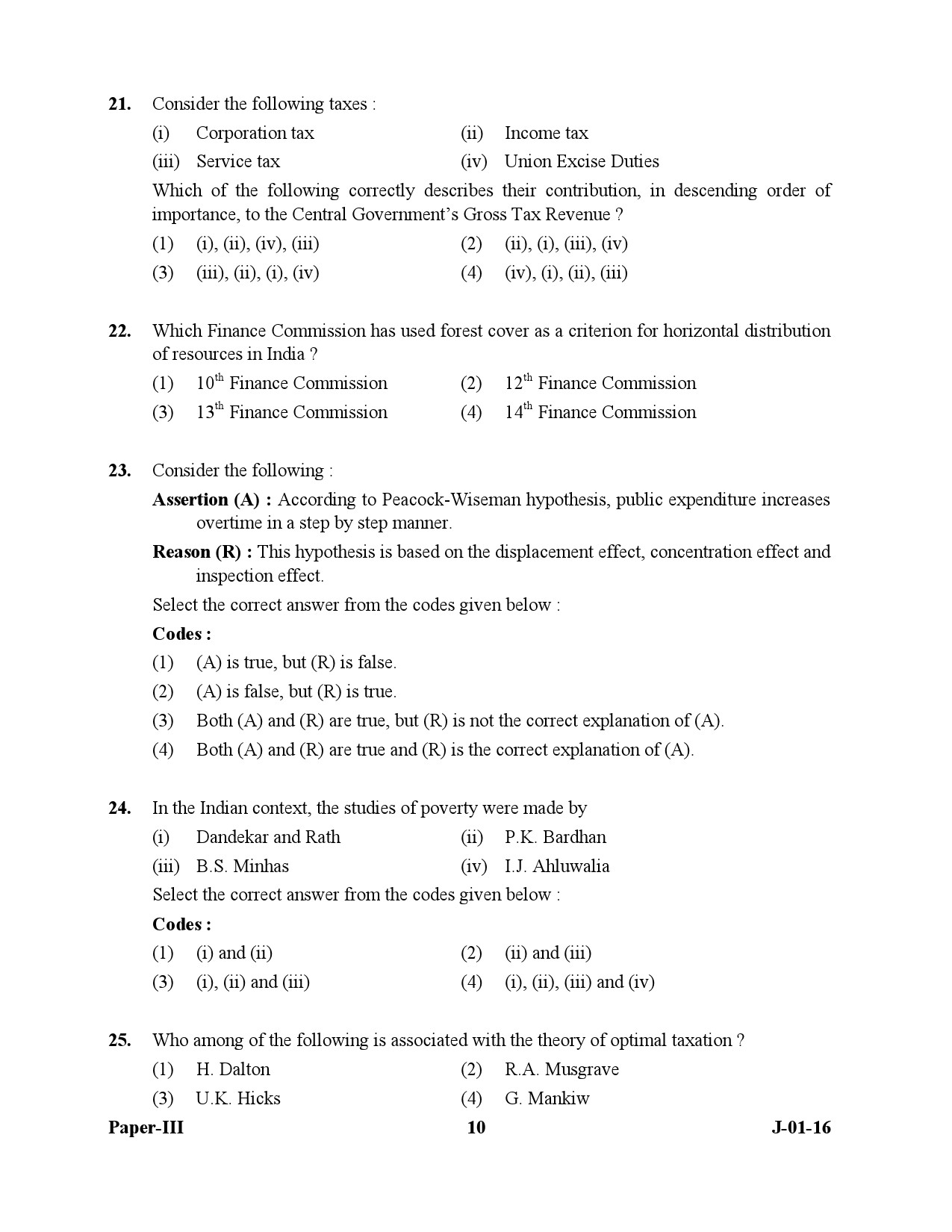 UGC NET Economics Question Paper III July 2016 10