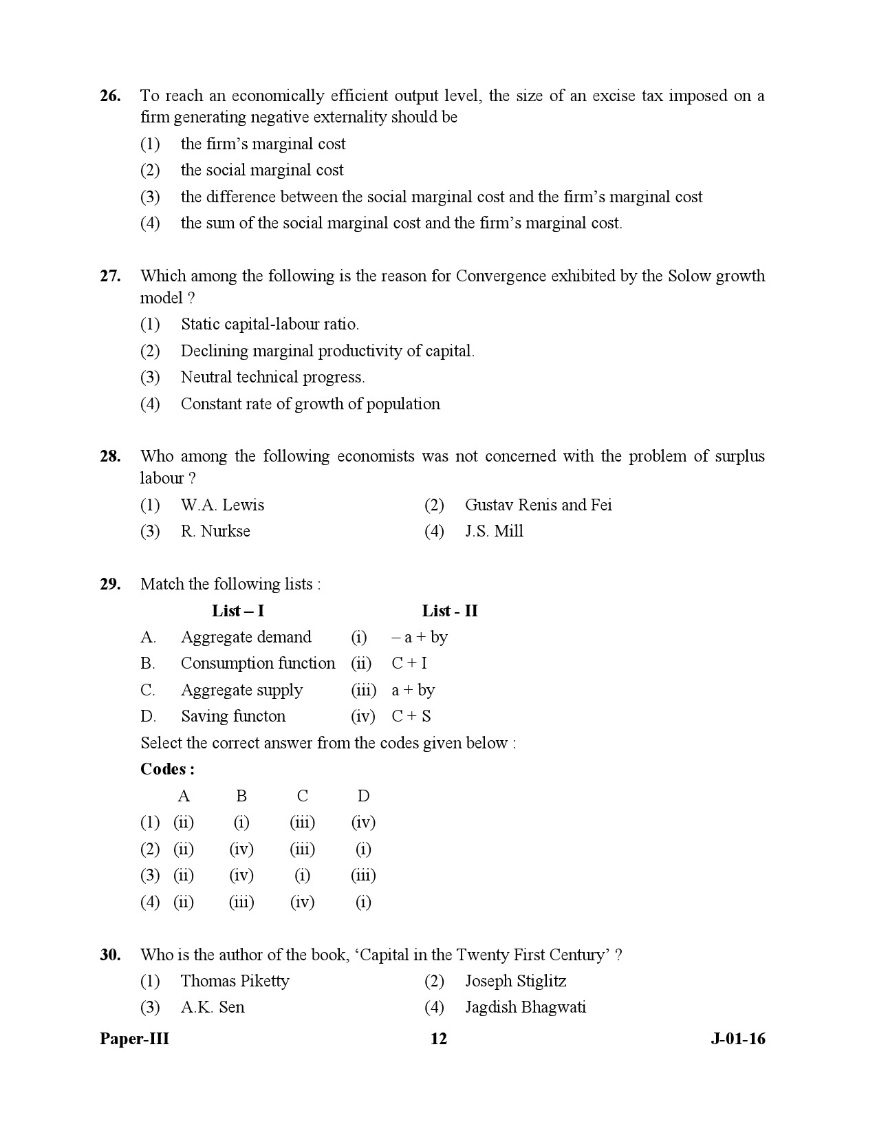 UGC NET Economics Question Paper III July 2016 12