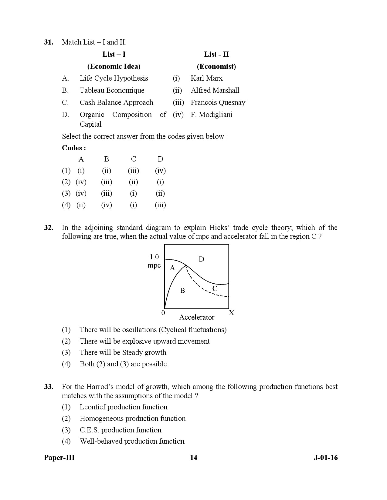 UGC NET Economics Question Paper III July 2016 14