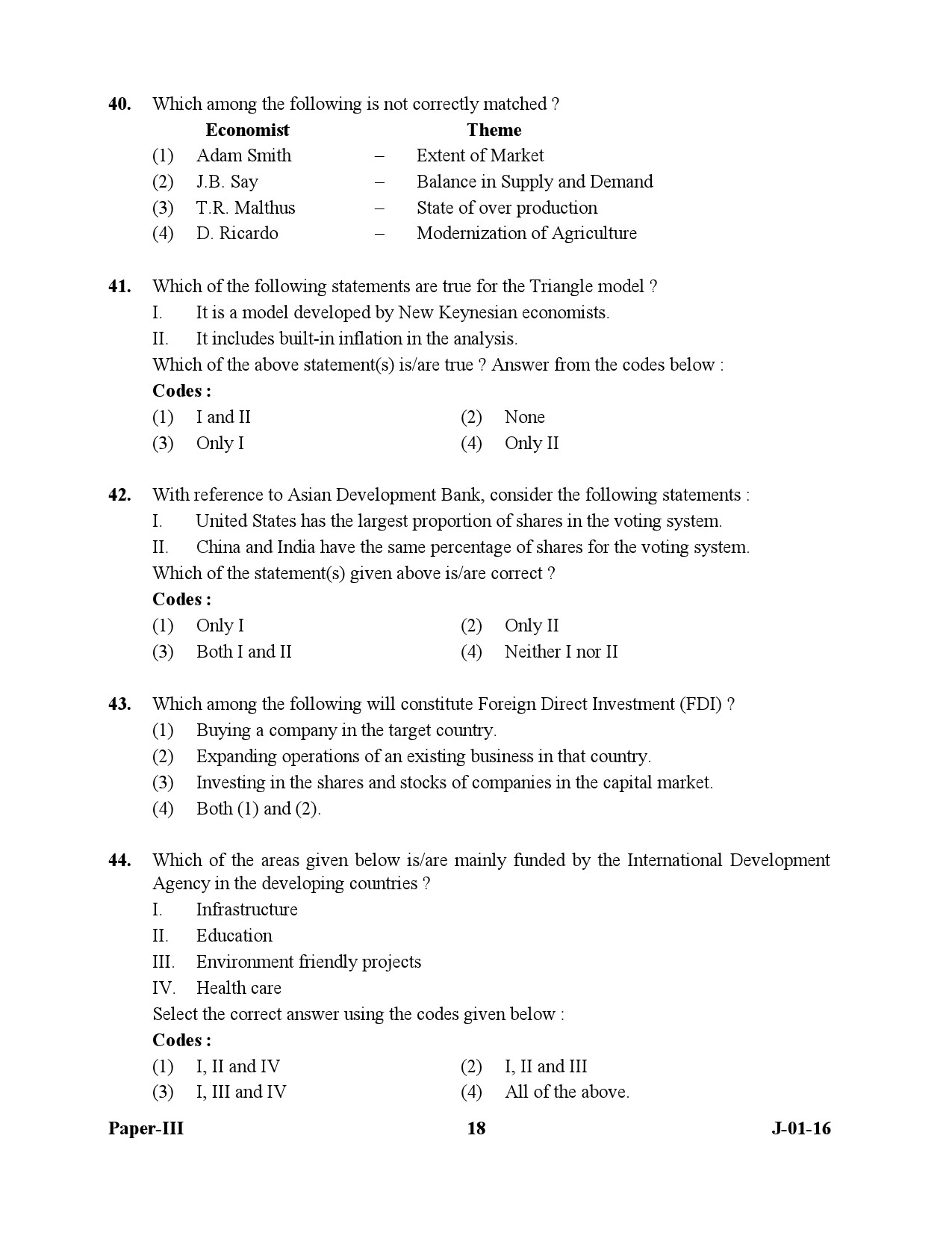 UGC NET Economics Question Paper III July 2016 18