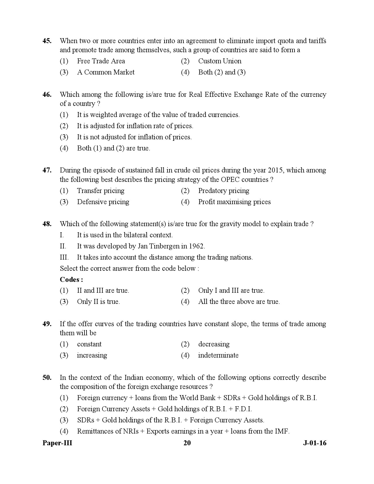 UGC NET Economics Question Paper III July 2016 20