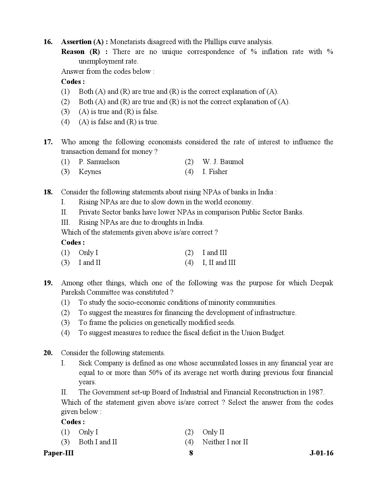 UGC NET Economics Question Paper III July 2016 8