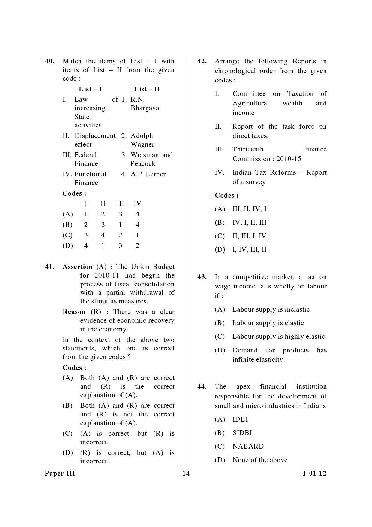 UGC NET Economics Question Paper III June 2012 14