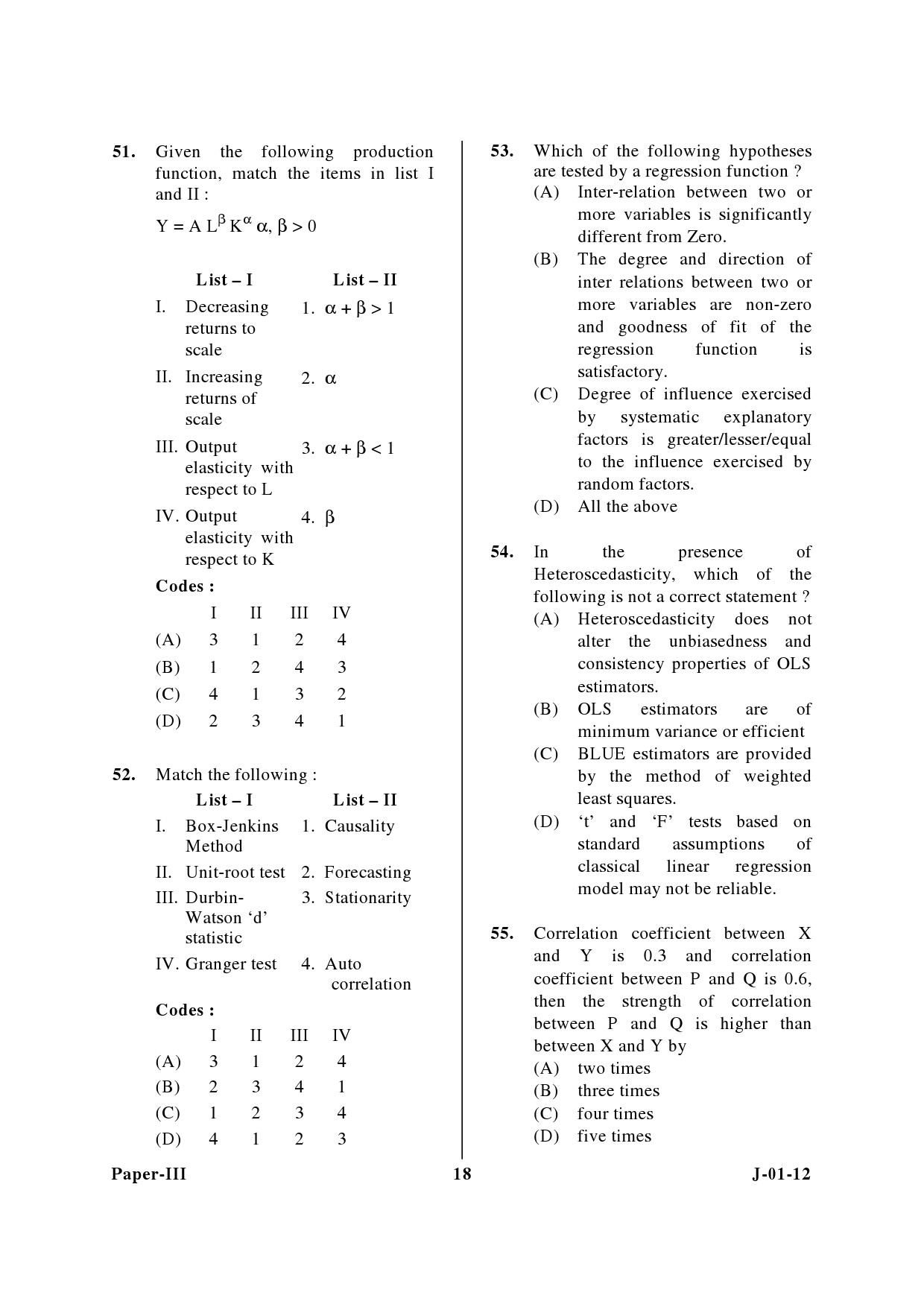 UGC NET Economics Question Paper III June 2012 18