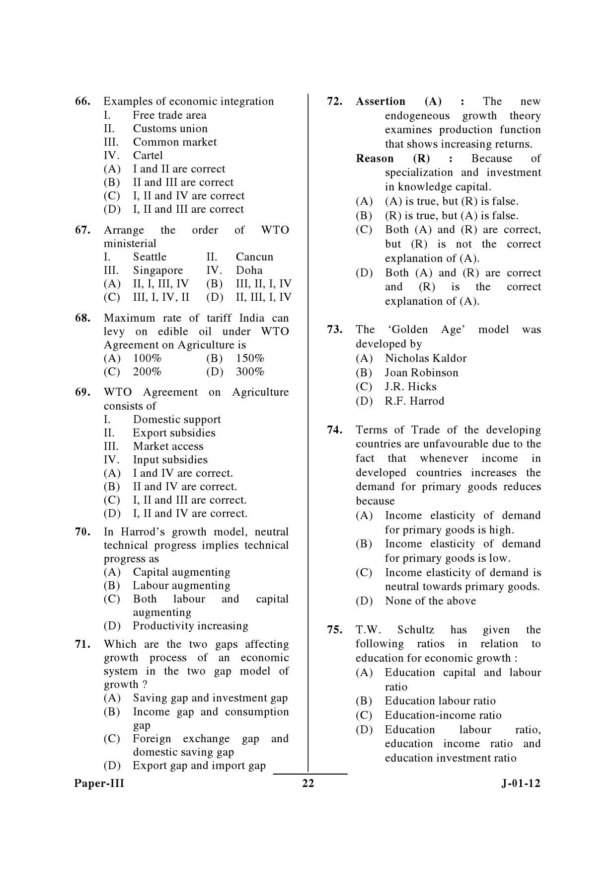 UGC NET Economics Question Paper III June 2012 22