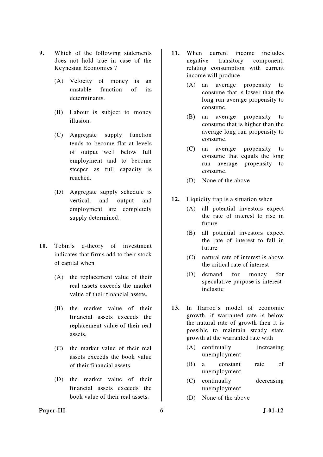 UGC NET Economics Question Paper III June 2012 6