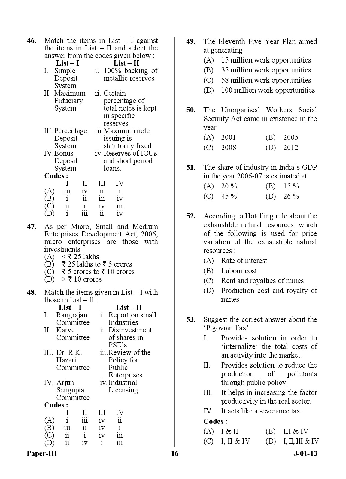 UGC NET Economics Question Paper III June 2013 16