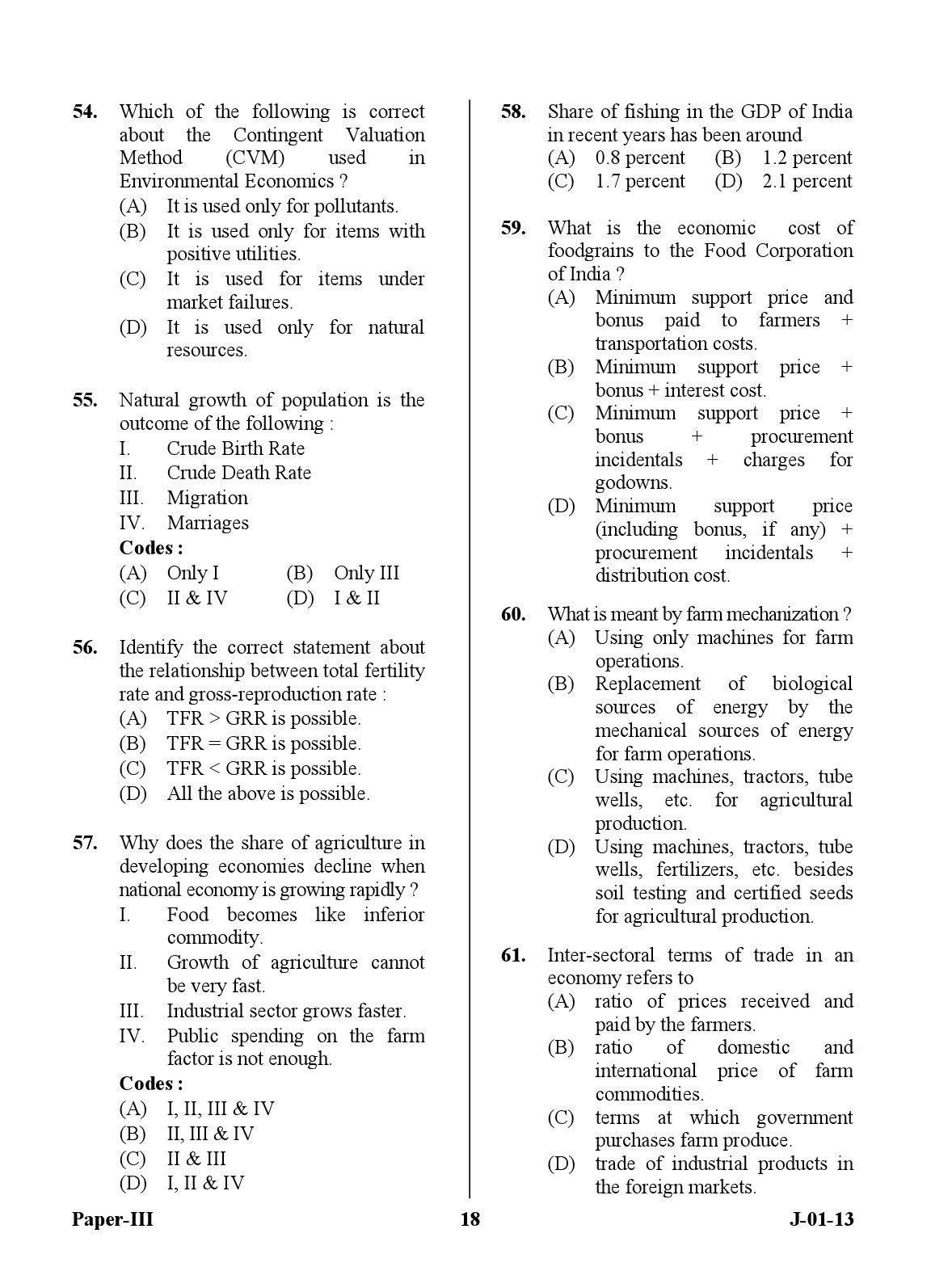 UGC NET Economics Question Paper III June 2013 18