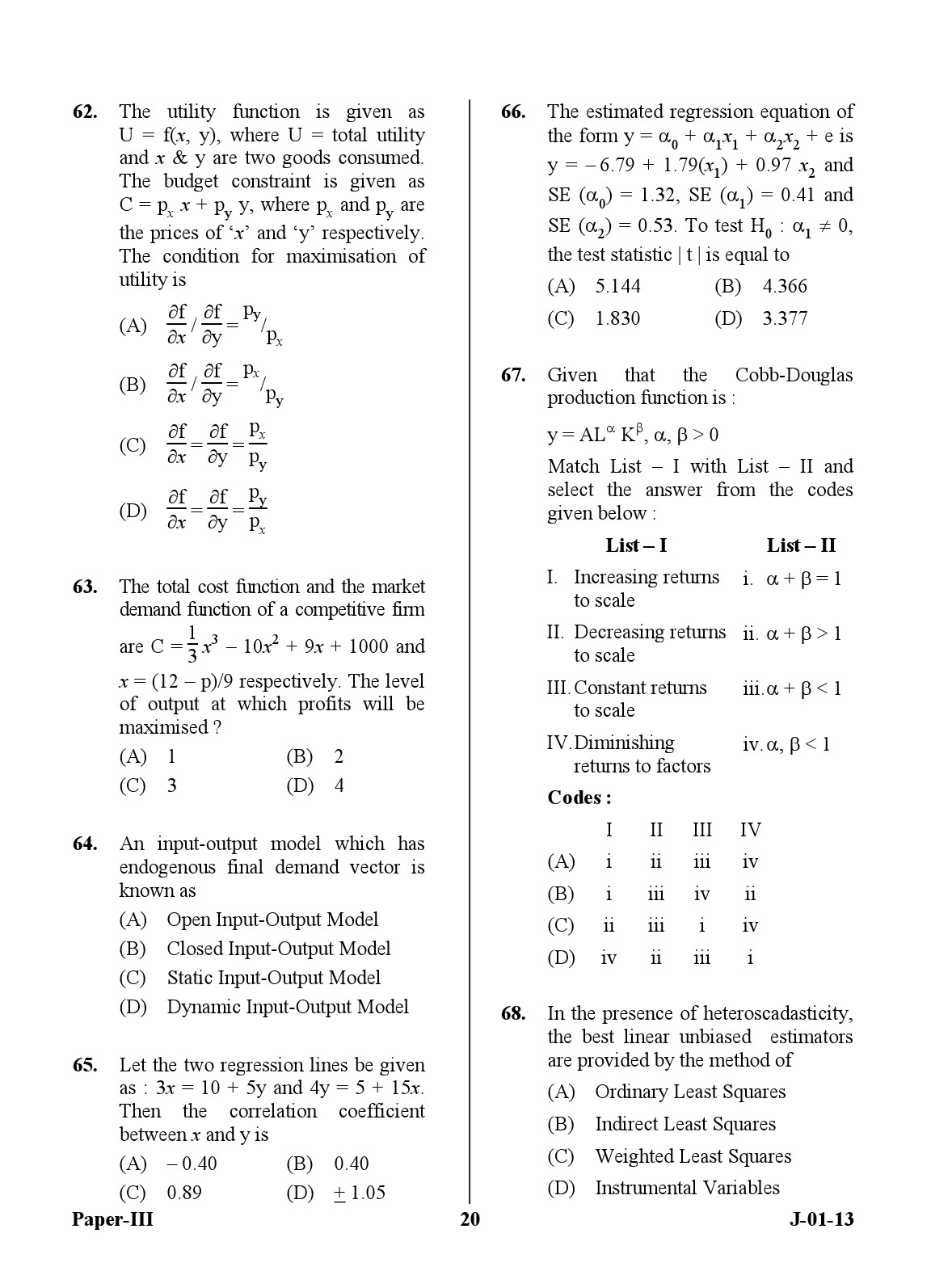 UGC NET Economics Question Paper III June 2013 20