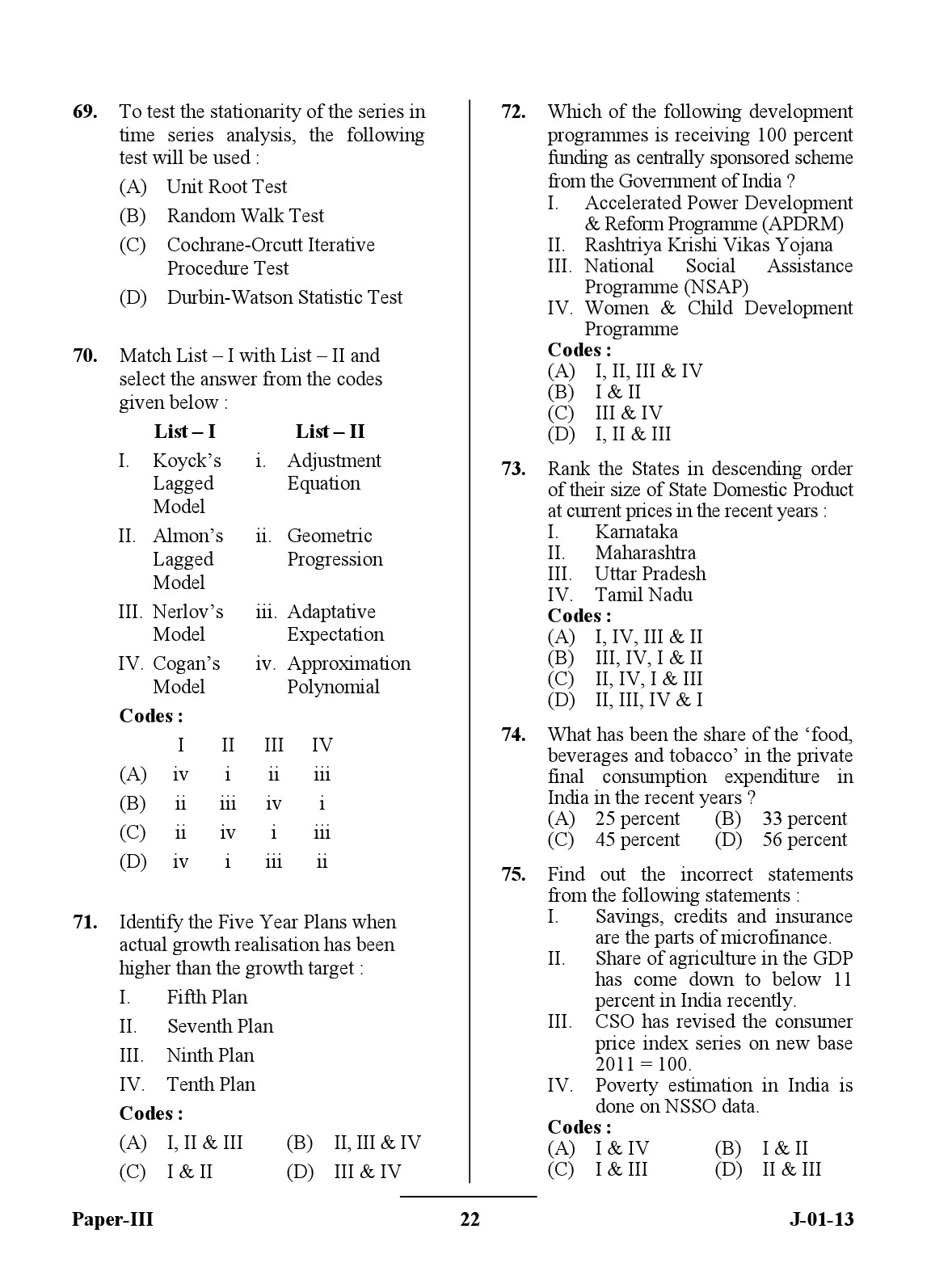 UGC NET Economics Question Paper III June 2013 22