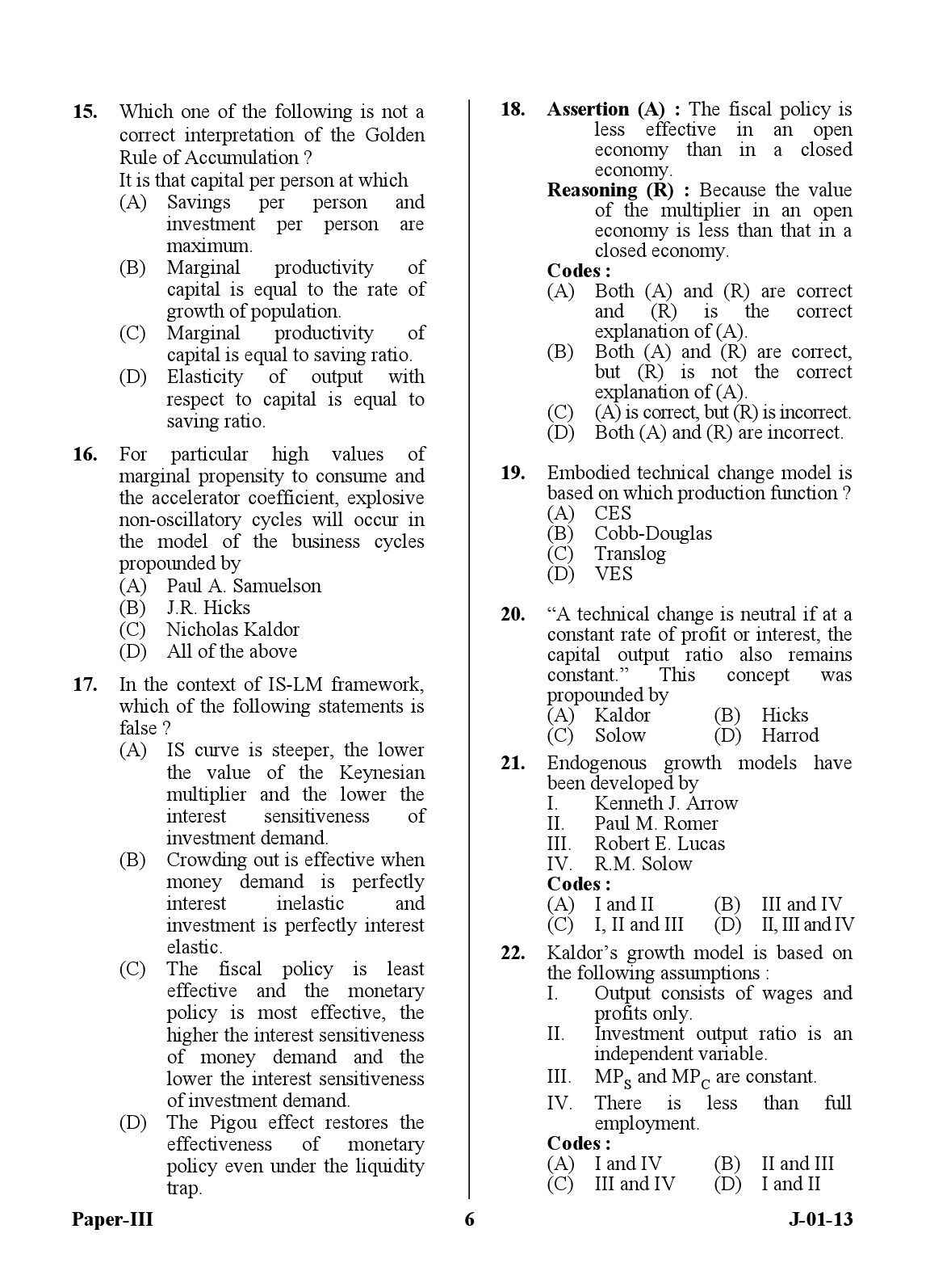 UGC NET Economics Question Paper III June 2013 6