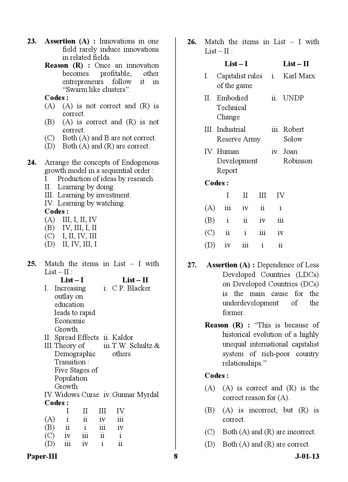 UGC NET Economics Question Paper III June 2013 8