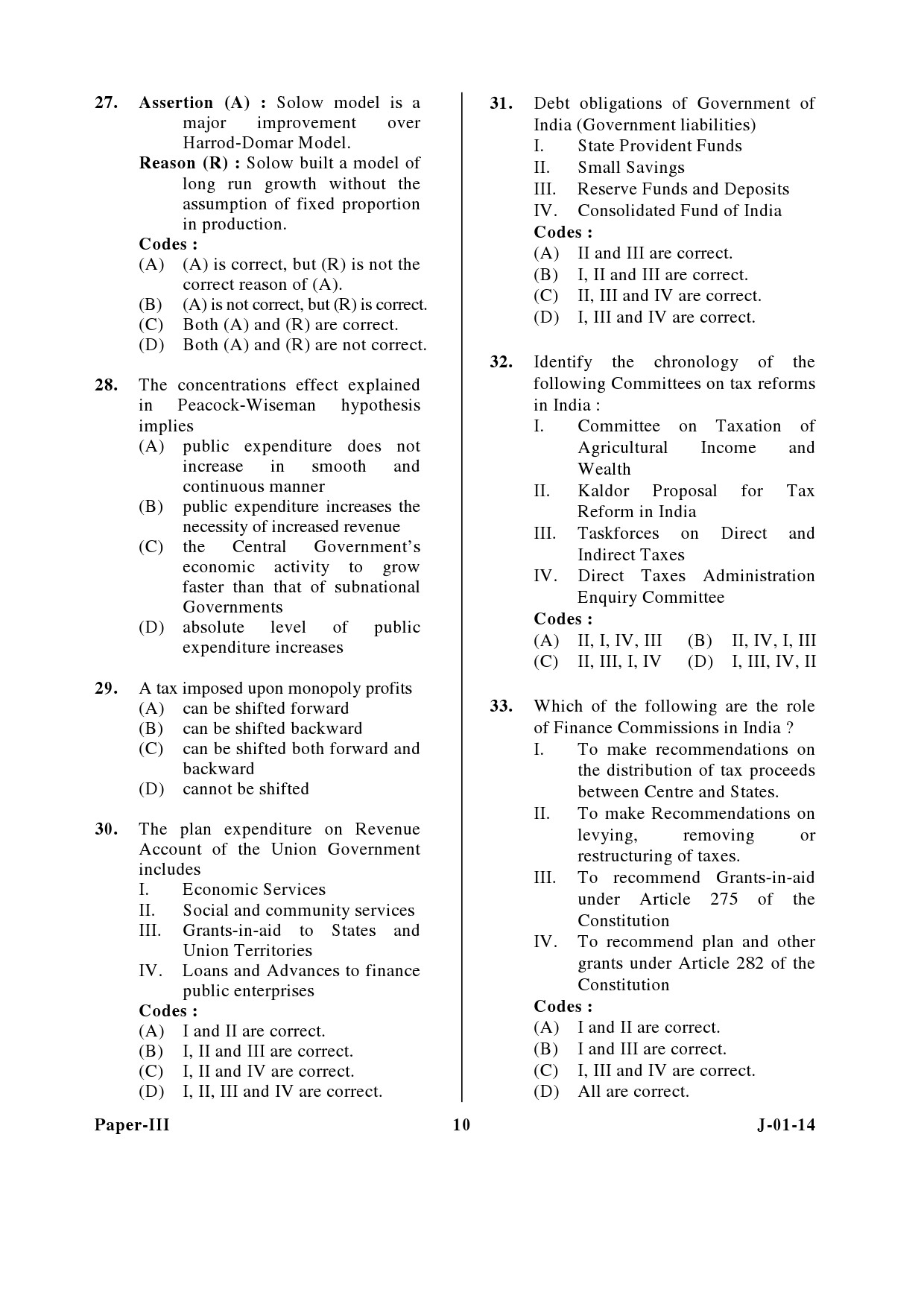 UGC NET Economics Question Paper III June 2014 10