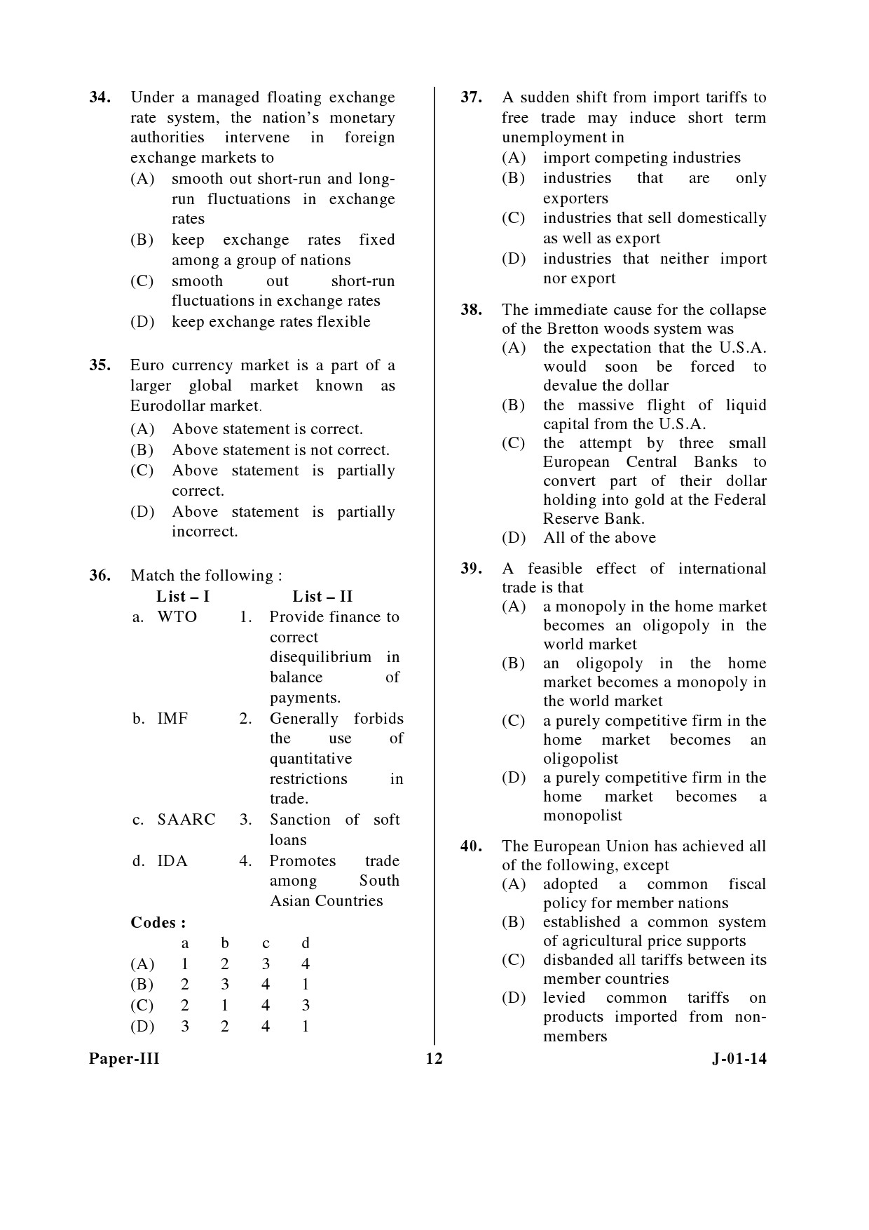 UGC NET Economics Question Paper III June 2014 12