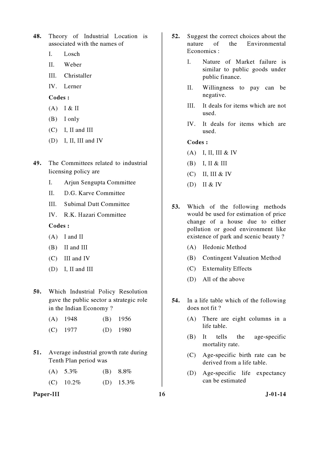 UGC NET Economics Question Paper III June 2014 16