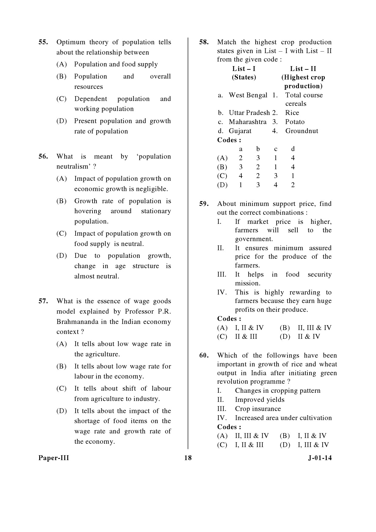 UGC NET Economics Question Paper III June 2014 18