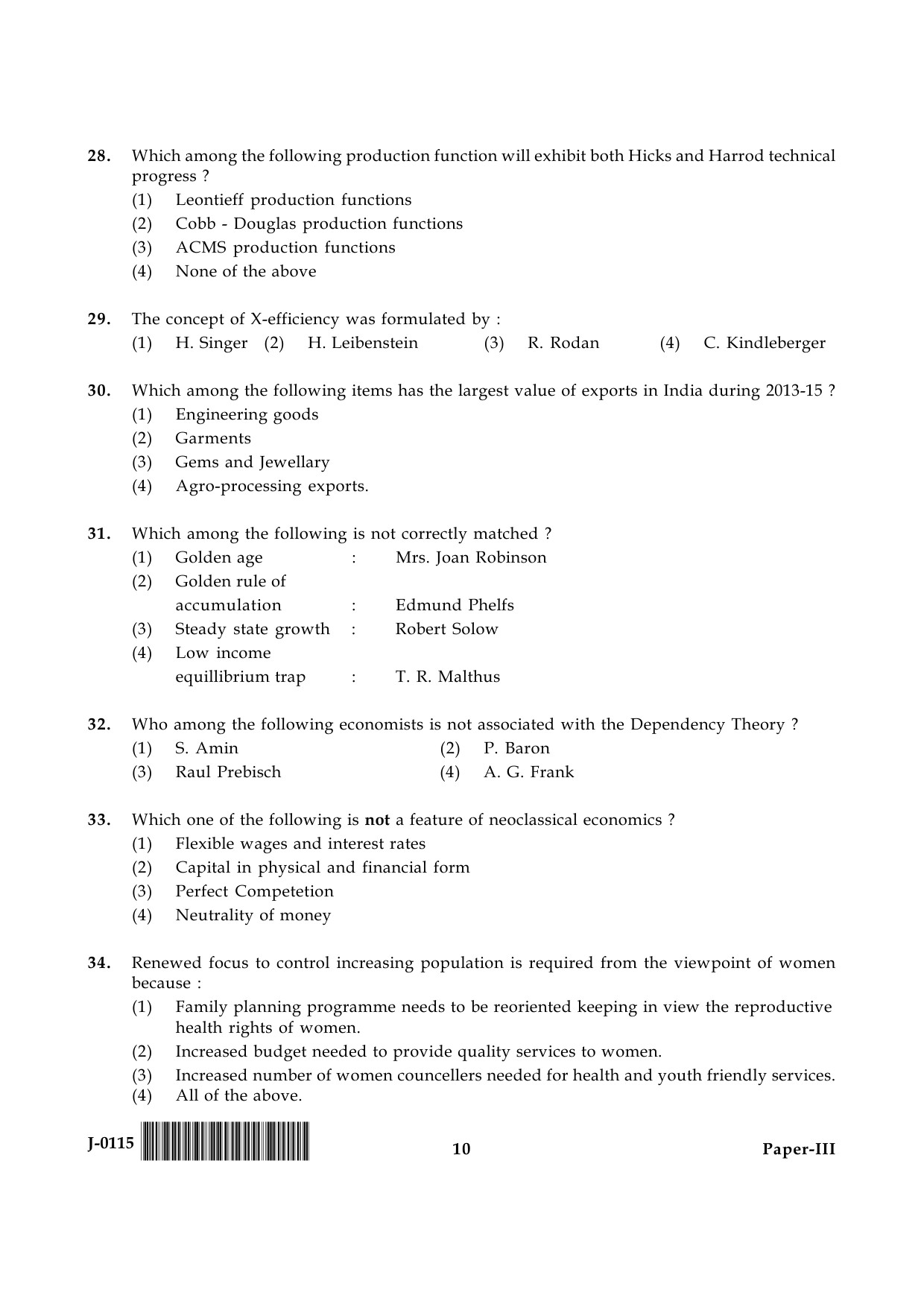 UGC NET Economics Question Paper III June 2015 10