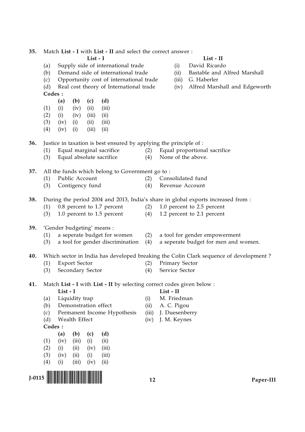 UGC NET Economics Question Paper III June 2015 12