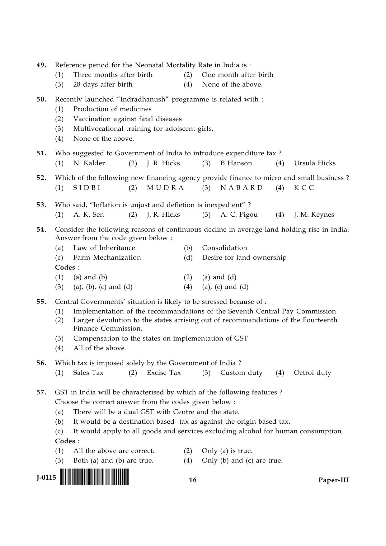 UGC NET Economics Question Paper III June 2015 16