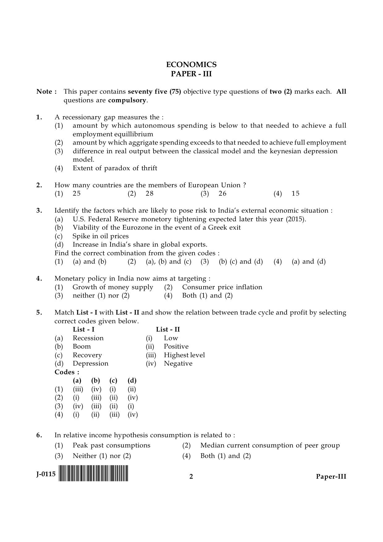 UGC NET Economics Question Paper III June 2015 2