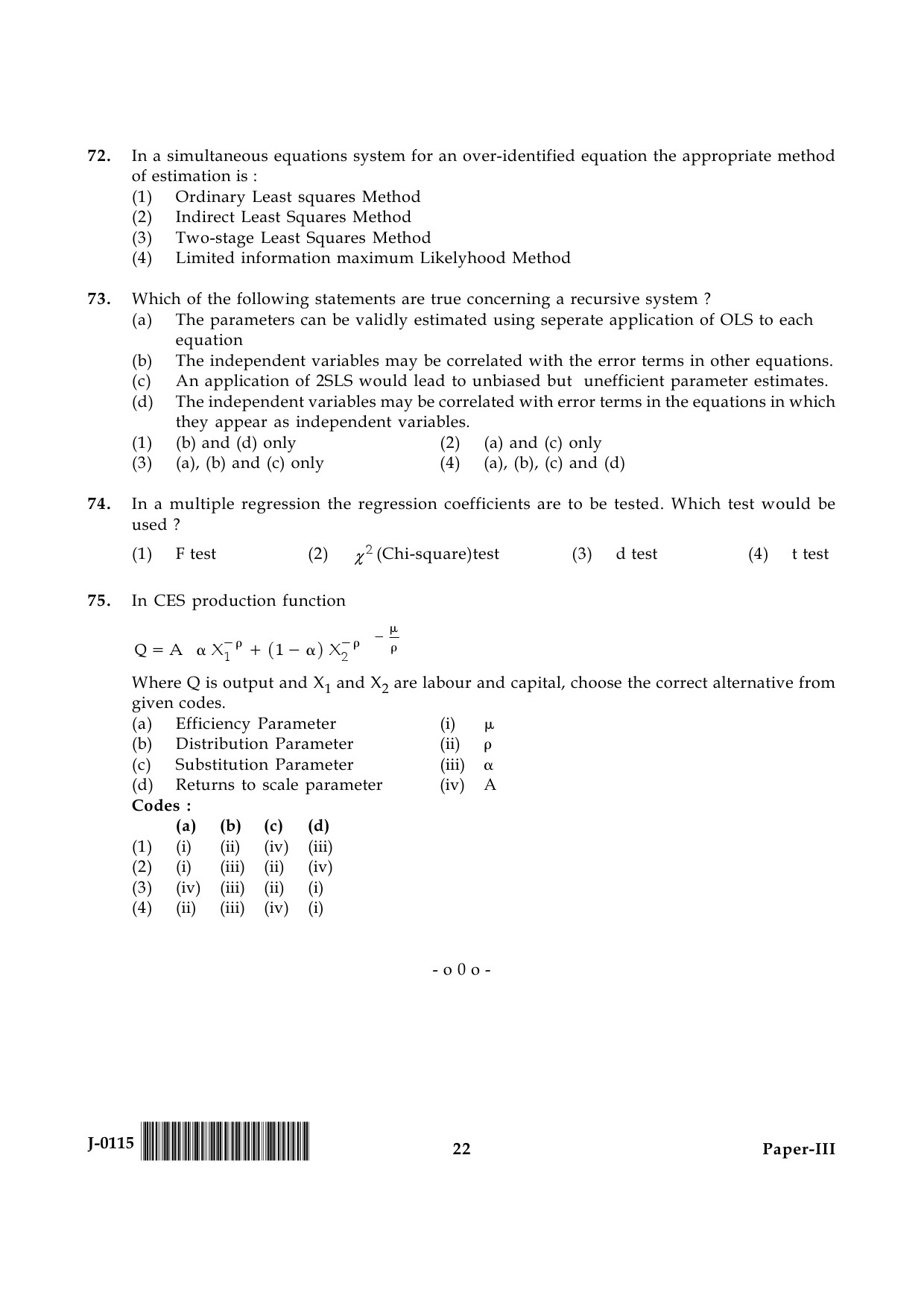 UGC NET Economics Question Paper III June 2015 22