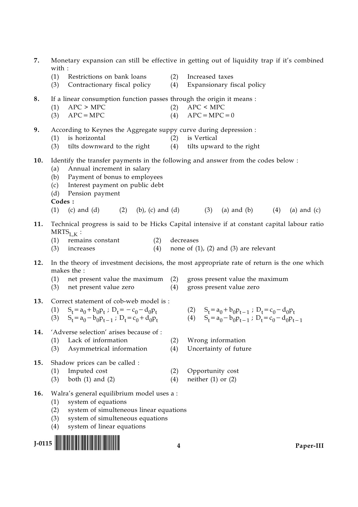 UGC NET Economics Question Paper III June 2015 4