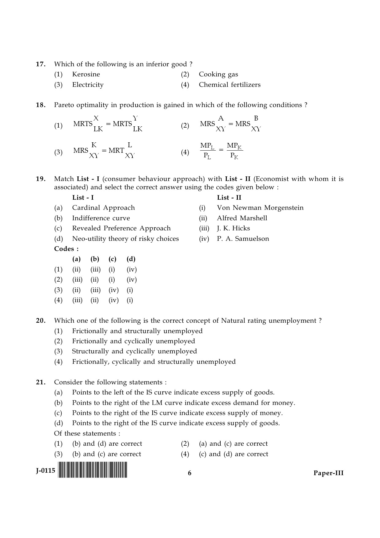 UGC NET Economics Question Paper III June 2015 6