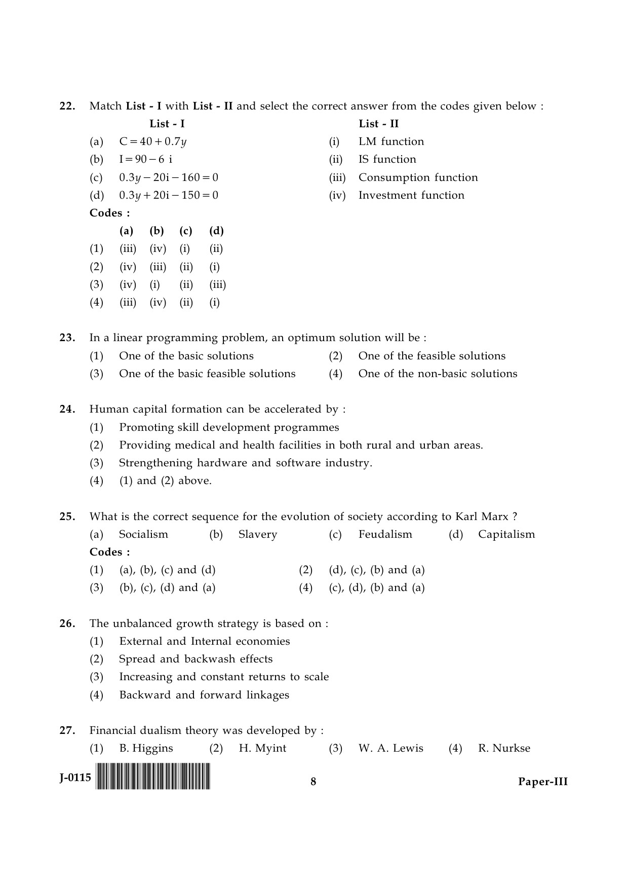 UGC NET Economics Question Paper III June 2015 8