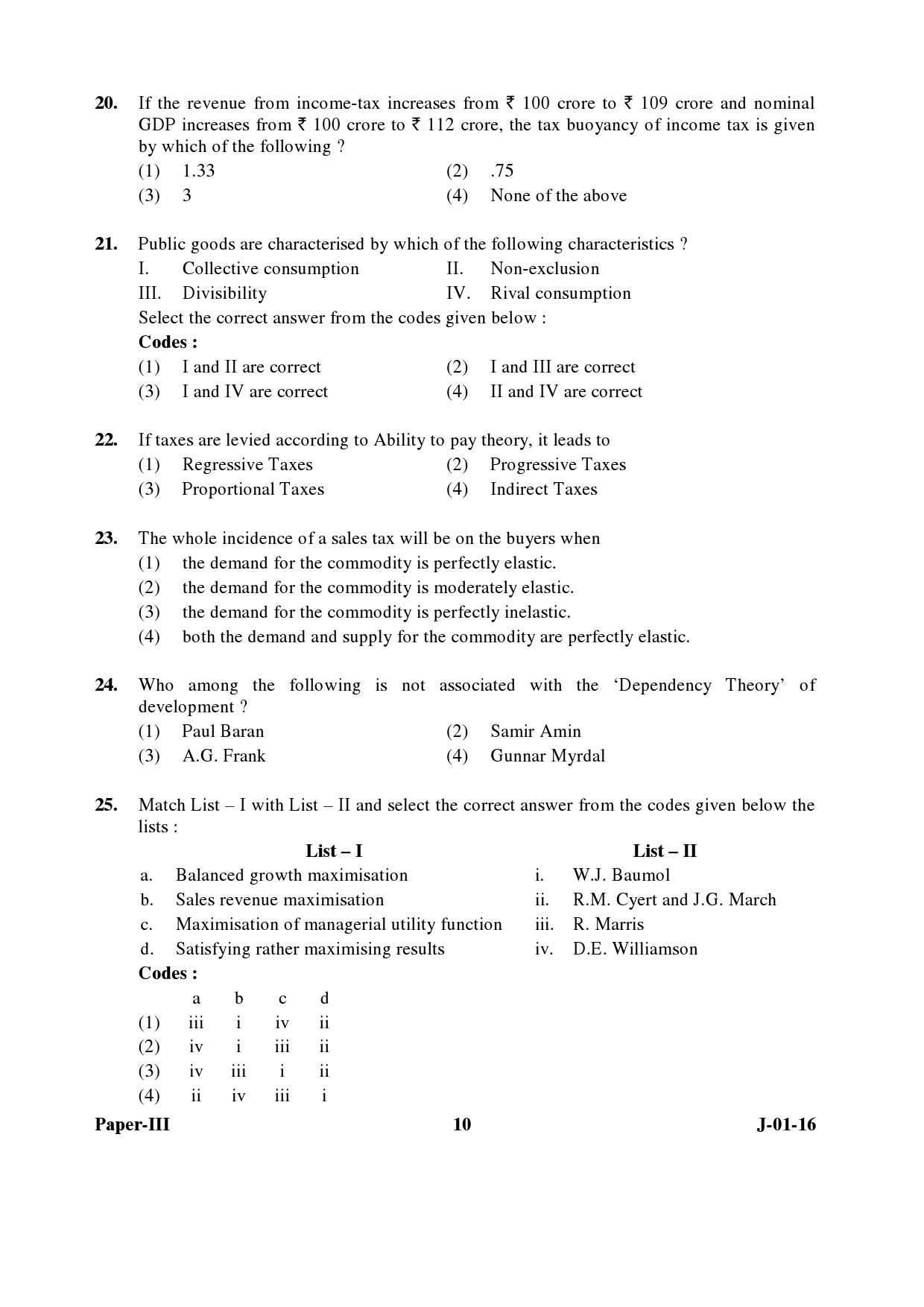 UGC NET Economics Question Paper III Set 2 July 2016 10