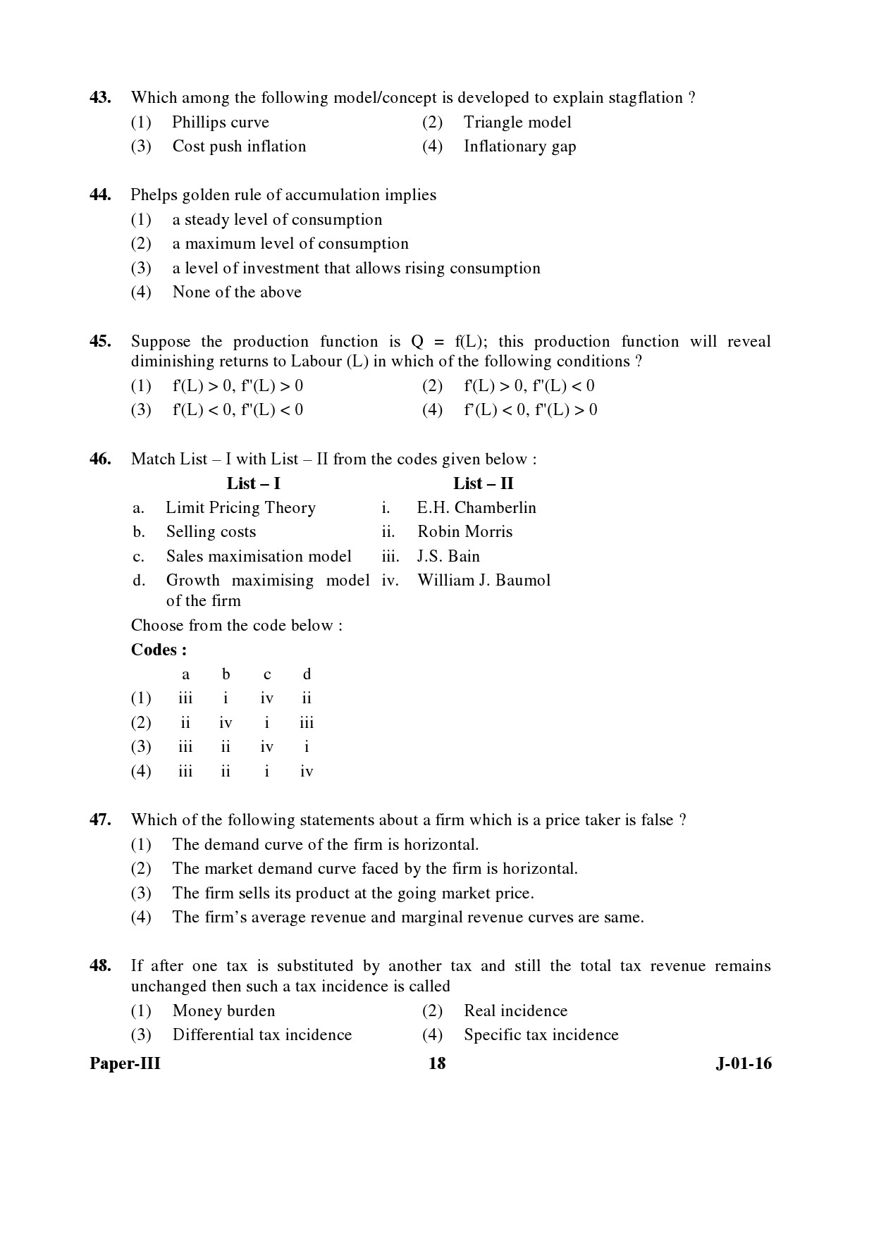 UGC NET Economics Question Paper III Set 2 July 2016 18