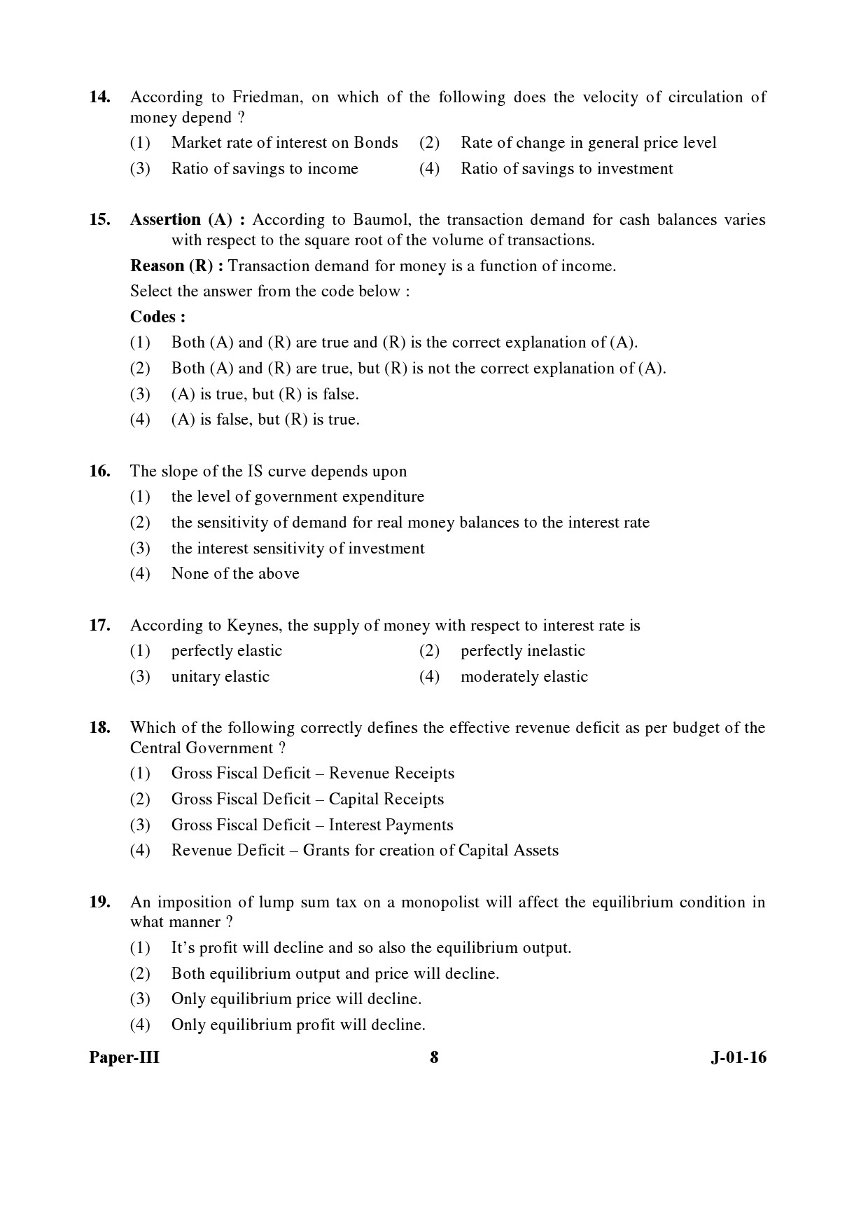 UGC NET Economics Question Paper III Set 2 July 2016 8