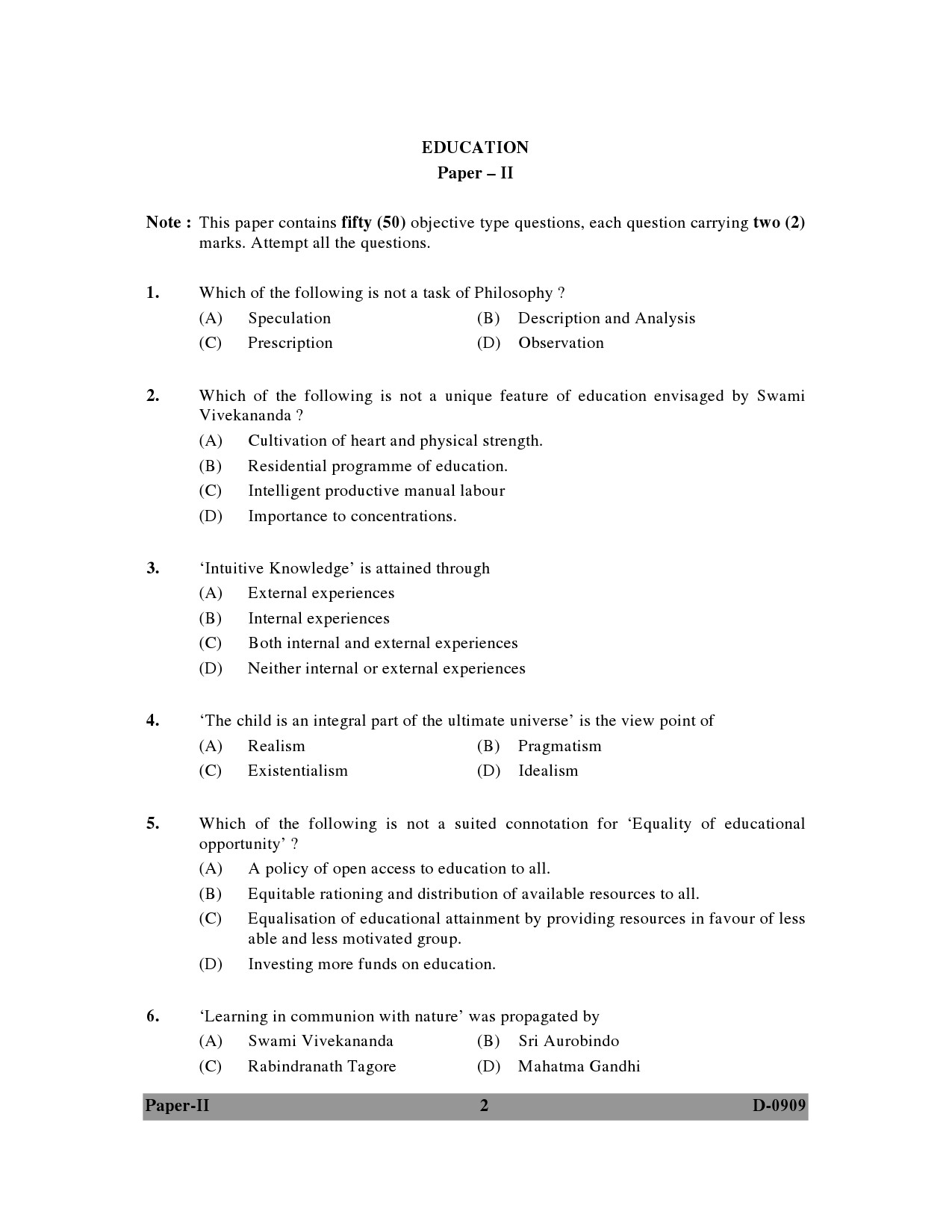 UGC NET Education Question Paper II December 2009 2