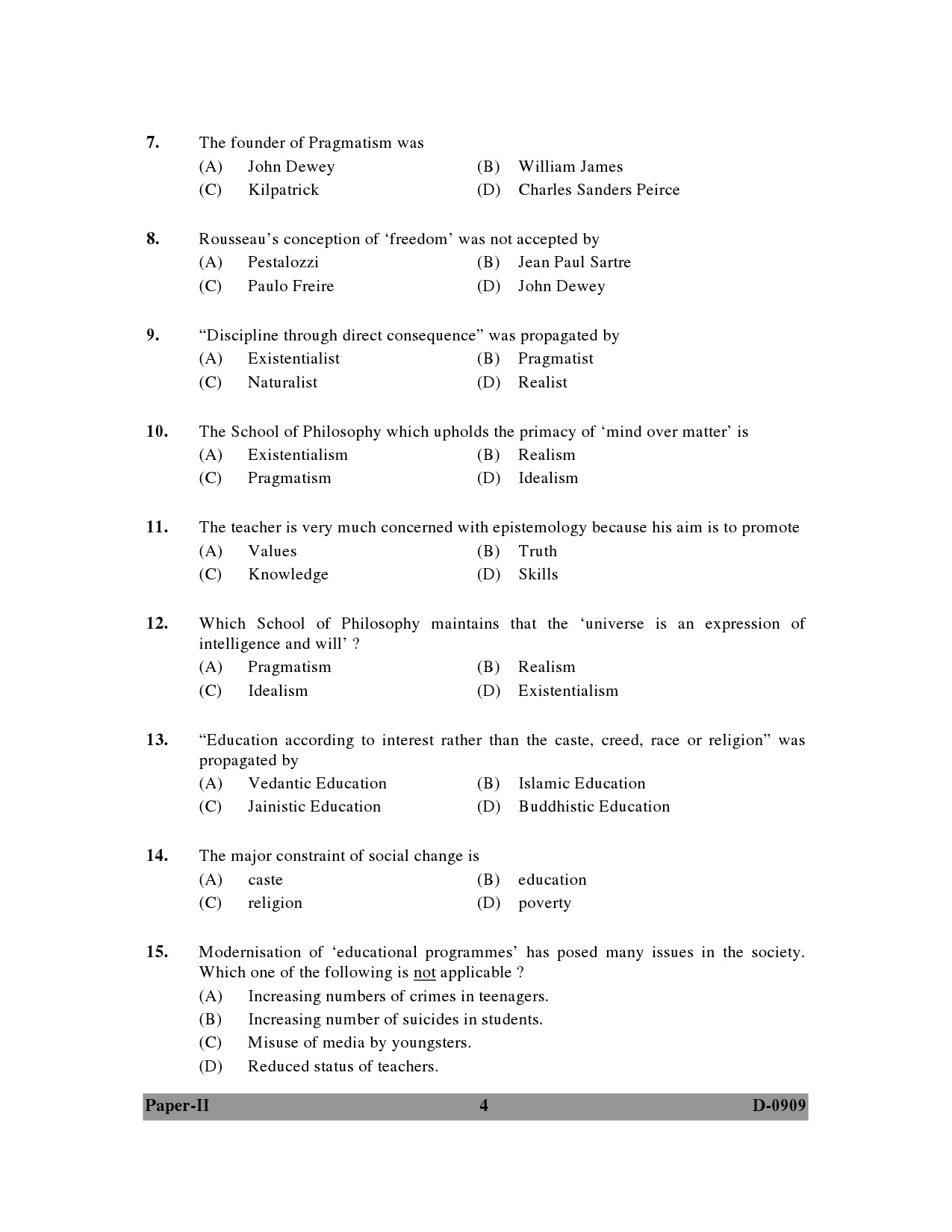 UGC NET Education Question Paper II December 2009 4