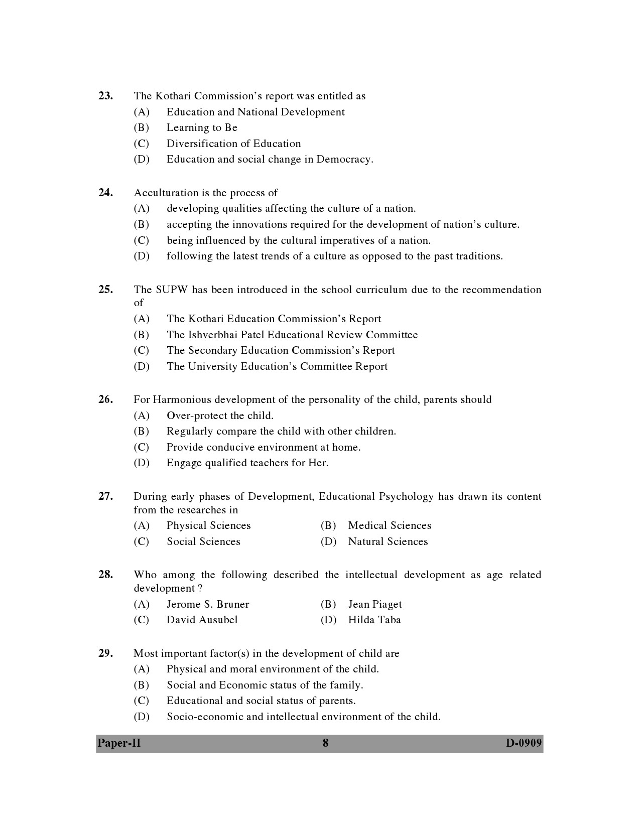 UGC NET Education Question Paper II December 2009 8