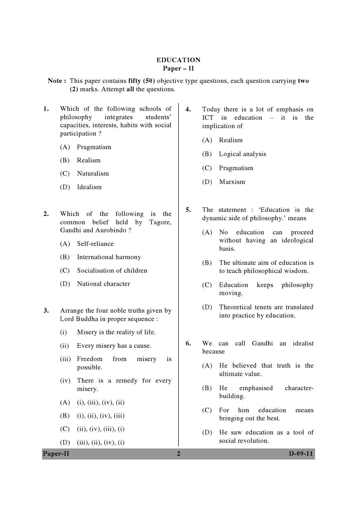 UGC NET Education Question Paper II December 2011 2