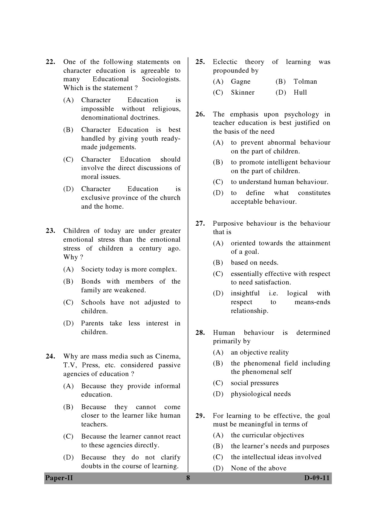 UGC NET Education Question Paper II December 2011 8