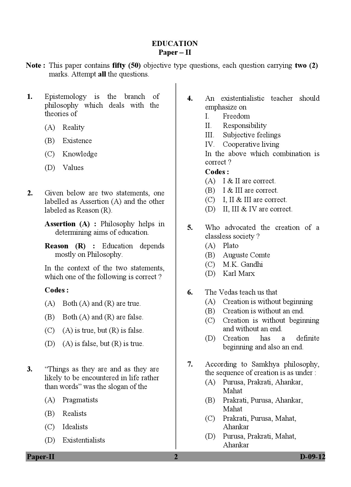 UGC NET Education Question Paper II December 2012 2